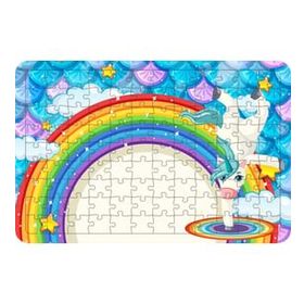 Güven Serigrafi Model 4 Sevimli Unicorn 108 Parça Ahşap Çocuk Puzzle Yapboz