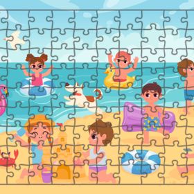 Güven Serigrafi Plajdaki Çocuklar 108 Parça Ahşap Çocuk Puzzle Yapboz