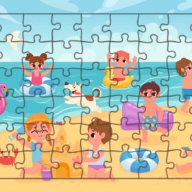 Güven Serigrafi Plajdaki Çocuklar 54 Parça Ahşap Çocuk Puzzle Yapboz