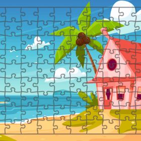 Güven Serigrafi Sahil Evi 108 Parça Ahşap Çocuk Puzzle Yapboz