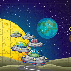 Güven Serigrafi Sevimli Uzaylılar 108 Parça Ahşap Çocuk Puzzle Yapboz