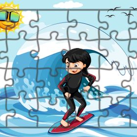 Güven Serigrafi Sörfcü Kız 24 Parça Ahşap Çocuk Puzzle Yapboz
