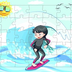 Güven Serigrafi Sörfcü Kız 35 Parça Ahşap Çocuk Puzzle Yapboz