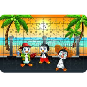 Güven Serigrafi Tatilci Penguenler 108 Parça Ahşap Çocuk Puzzle Yapboz