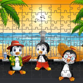 Güven Serigrafi Tatilci Penguenler 108 Parça Ahşap Çocuk Puzzle Yapboz