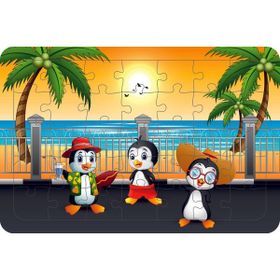 Güven Serigrafi Tatilci Penguenler 35 Parça Ahşap Çocuk Puzzle Yapboz