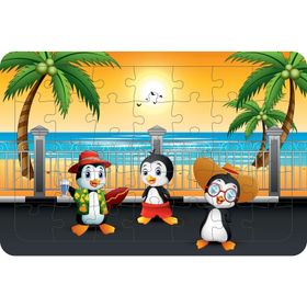 Güven Serigrafi Tatilci Penguenler 35 Parça Ahşap Çocuk Puzzle Yapboz