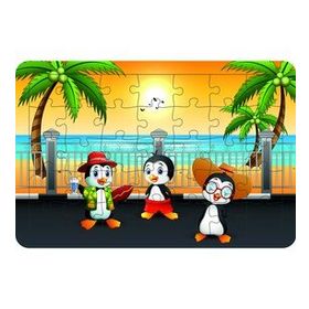 Güven Serigrafi Tatilci Penguenler 35 Parça Ahşap Çocuk Puzzle Yapboz