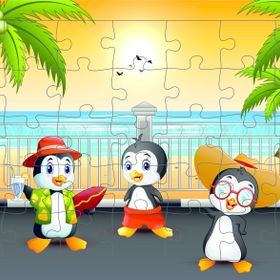 Güven Serigrafi Tatilci Penguenler 35 Parça Ahşap Çocuk Puzzle Yapboz