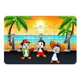 Güven Serigrafi Tatilci Penguenler 35 Parça Ahşap Çocuk Puzzle Yapboz