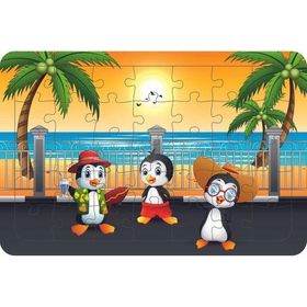 Güven Serigrafi Tatilci Penguenler 35 Parça Ahşap Çocuk Puzzle Yapboz
