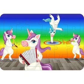 Güven Serigrafi Unicorn 4 24 Parça Ahşap Çerçeveli Puzzle Yapboz