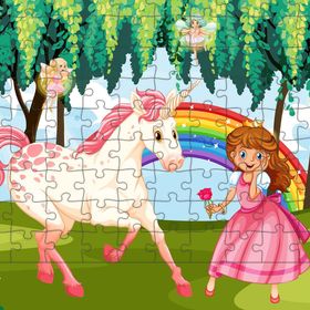 Güven Serigrafi Unicorn ve Prenses 108 Parça Ahşap Çocuk Puzzle Yapboz