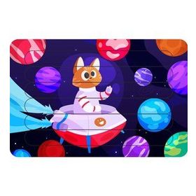 Güven Serigrafi Uzaydaki Kedi Çubuk Ahşap Çocuk Puzzle Yapboz