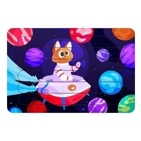 Güven Serigrafi Uzaydaki Kedi Çubuk Ahşap Çocuk Puzzle Yapboz