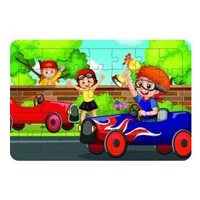 Güven Serigrafi Yarışcı Çocuklar 35 Parça Ahşap Çocuk Puzzle Yapboz