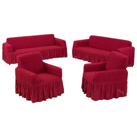 Güzel Ev 3+3+1+1 Maxi Bordo Koltuk Örtüsü
