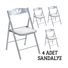 Güzelkan Madeni Eşya 1055 Katlanır Beyaz 4 Adet Mutfak Sandalyesi
