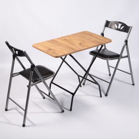 Güzelkan Madeni Eşya 50x80 CM 1127 Atlantik Çam Katlanır Masa ve 2 Adet Sandalye Seti