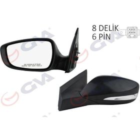 Gva VM - 6451NEHL Blue 12 Elektrikli Isıtmalı Sinyalli Siyah Kapak Düz Cam 6 Fiş Sol Dış Dikiz Aynası
