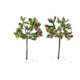 Gvn Art N:YR-9048 Ağaç 2’li 9 cm Yeşil Pembe Yapraklı Maket