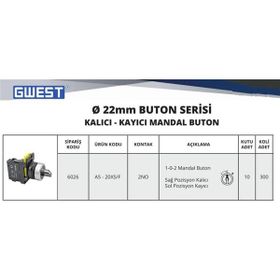 Gwest A5-20XS-F 2NO Kalıcı ve Kayıcı Mandal Buton