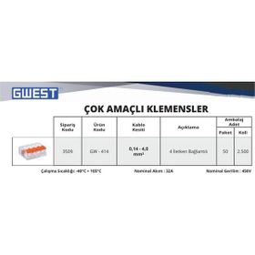Gwest GW414 4 İletken Bağlantılı Çok Amaçlı Klemens
