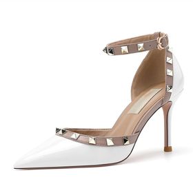 Gzhmman High Heels Ayak Bileği Kayışı Sivri Burun White Kadın Yüksek Topuklu Ayakkabı