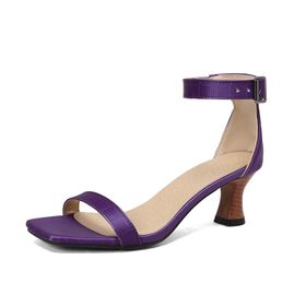 Gzhmman High Heels Burnu Açık Kare Burun Purple Yüksek Topuklu Kadın Sandalet