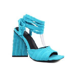 Gzhmman High Heels Strappy Burnu Açık Blue Kadın Tıknaz Topuklu Ayakkabı