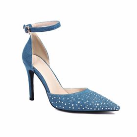 Gzhmman High Heels Taşlı Kot Sivri Uçlu Blue Kadın Yüksek Topuklu Ayakkabı
