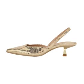 Gzhmman High Heels Yüksek Topuklu Bağlamalı Topuk Sivri Gold Kadın Sandalet