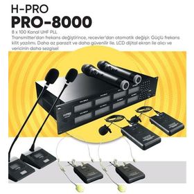 H-Pro PRO-8000 2 El 2 Yaka 2 Kürsü 2 Headset 8'li Telsiz Mikrofon Sistemi