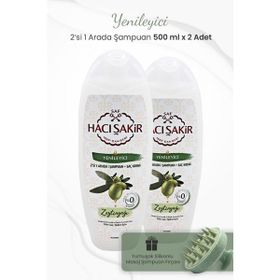 Hacı Şakir 2x500 ml Zeytinyağlı İkisi Bir Arada Şampuan ve Yeşil Şampuan Fırçası