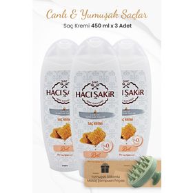 Hacı Şakir 3x450 ml Bal Saç Kremi Canlı ve Yumuşak Saçlar Şampuan ve Yeşil Şampuan Fırçası