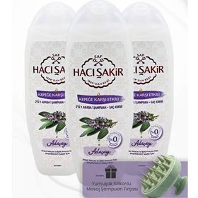 Hacı Şakir 3x500 ml Adaçayı 2si 1 Arada Şampuan ve Yeşil Şampuan Fırçası