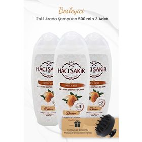 Hacı Şakir 3x500 ml Badem 2si 1 Arada Şampuan ve Siyah Şampuan Fırçası