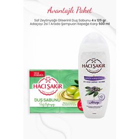 Hacı Şakir 4'lü Saf Zeytinyağlı Duş Sabunu ve 500 ml Adaçayı 2si 1 Arada Şampuan