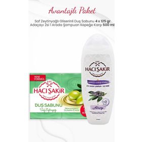 Hacı Şakir 4'lü Saf Zeytinyağlı Duş Sabunu ve 500 ml Adaçayı 2si 1 Arada Şampuan