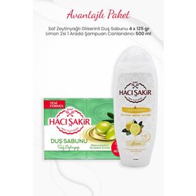 Hacı Şakir 4'lü Saf Zeytinyağlı Duş Sabunu ve 500 ml Limon 2si 1 Arada Şampuan