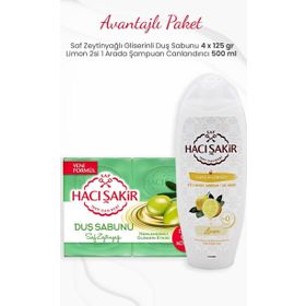 Hacı Şakir 4'lü Saf Zeytinyağlı Duş Sabunu ve 500 ml Limon 2si 1 Arada Şampuan