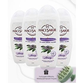 Hacı Şakir 4x500 ml Adaçayı 2si 1 Arada Şampuan ve Yeşil Şampuan Fırçası