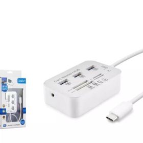 Hadron HDX7029 Type-C 3.1 3XUSB 3.0 HUB+MS/SD/M2/TF Kart Okuyuculu Beyaz Type Çoklayıcı