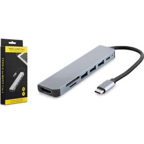 Hadron HDX7835 Type-C 3XUSB 3.0+Type-C PD+HDMI 4K 30Hz+Kart Okuyucu 7 in 1 Gri Dönüştürücü Adaptör
