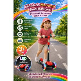 Hak-İş Oyuncak Swing Işıklı 3 Tekerlekli Kırmızı Scooter