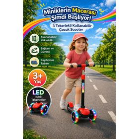 Hak-İş Oyuncak Swing Işıklı 3 Tekerlekli Kırmızı Scooter