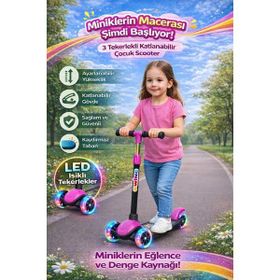 Hak-İş Oyuncak Swing Işıklı 3 Tekerlekli Pembe Scooter