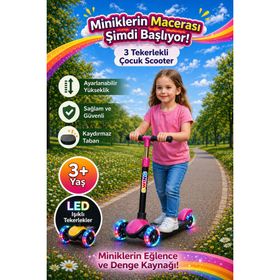 Hak-İş Oyuncak Swing Işıklı 3 Tekerlekli Pembe Scooter