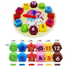 Hamaha Ahşap Eğitici Oyuncak P4 Geometrik Şekiller Saat Öğren Blok Puzzle Yapboz