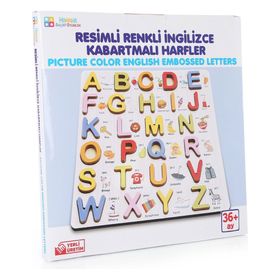 Hamaha Ahşap Eğitici Oyuncak Resimli Renkli İngilizce Kabartmalı Harfler